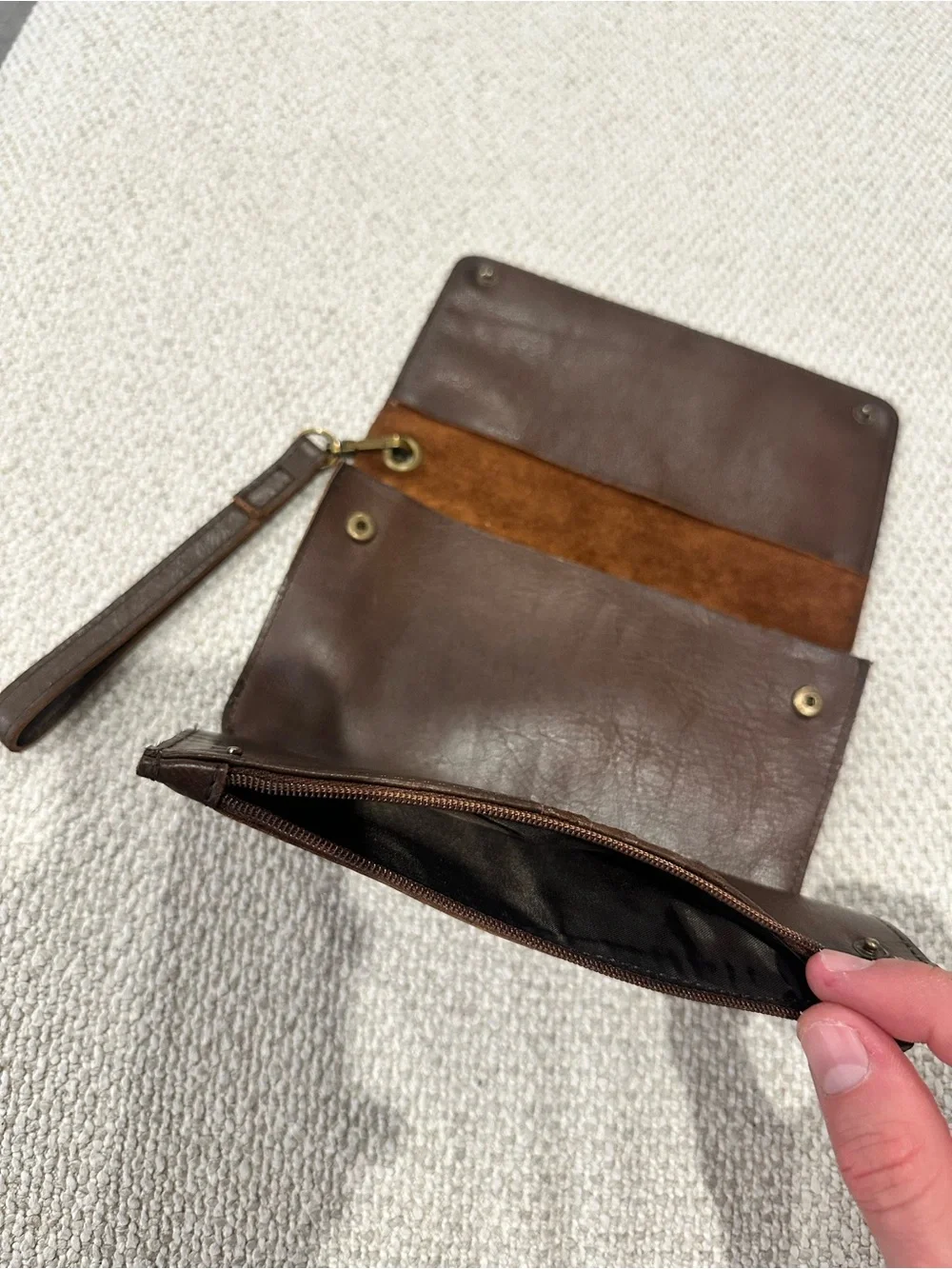 Men's Brown Leather Wristlet Clutch